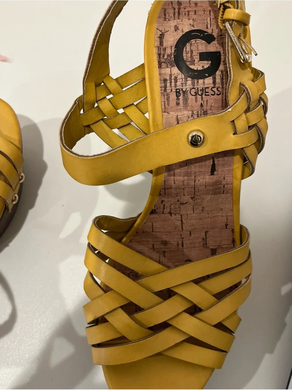 Guess Yellow Braided Platform Wedge Sandals